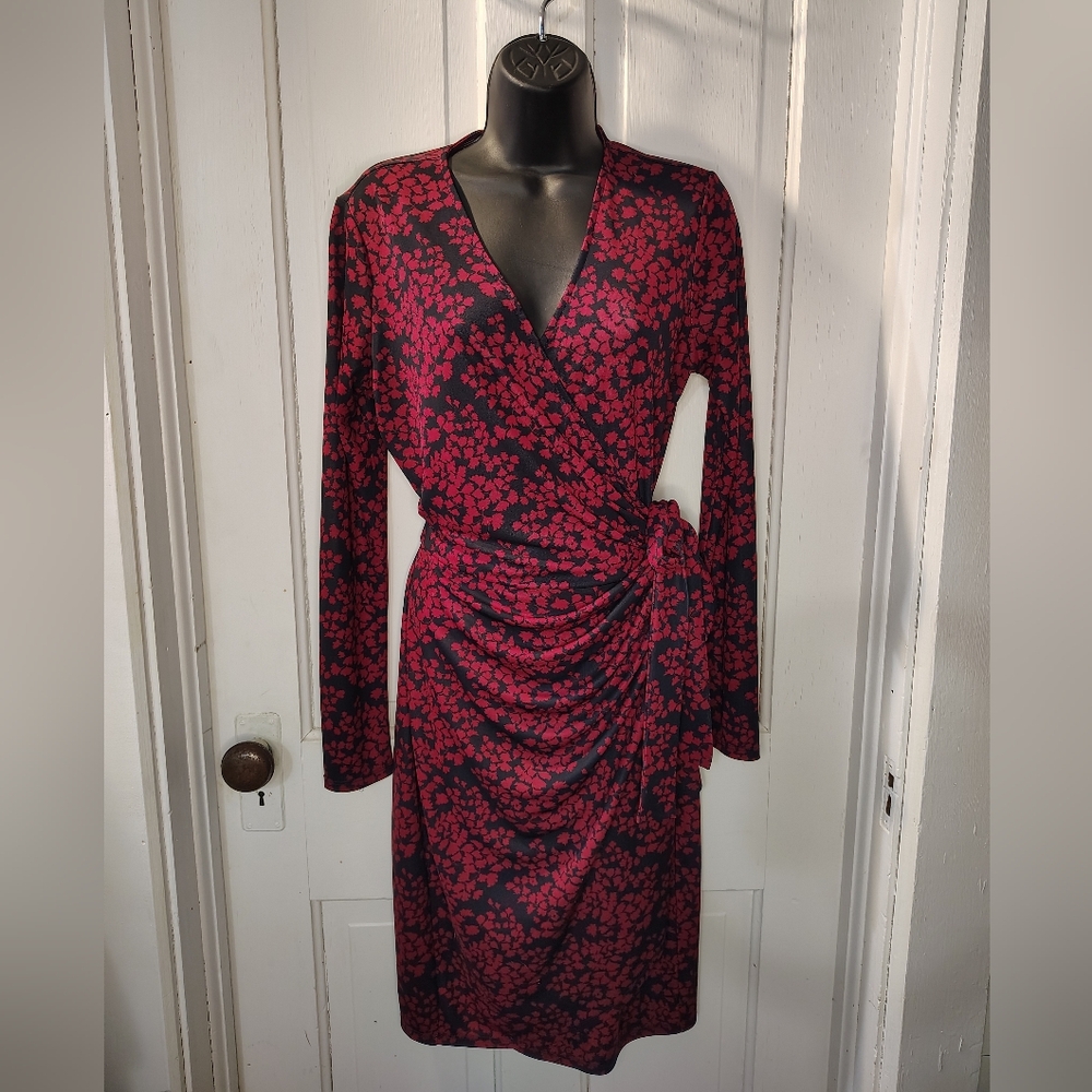 Lark & Ro Wrap Dress Burgundy And Navy Size M